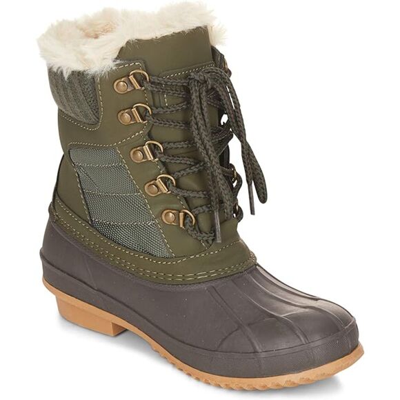 Khombu Faux Fur Duck Boots Booties Kathleen Waterproof Olive Green Sz 11 New - Picture 1 of 9